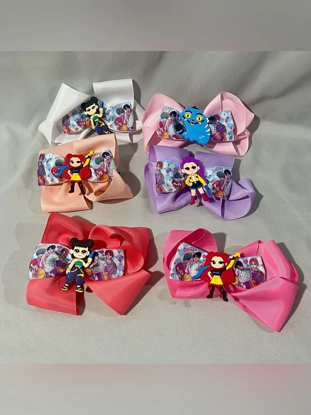 Colorful K-pop Kids Hair Bows - White, Pink, Peach, Purple, Red